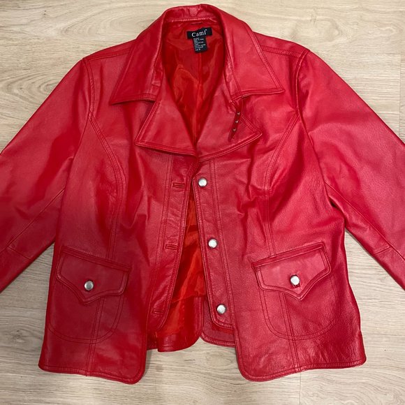 Cami Red Genuine Leather Jacket - Picture 3 of 7